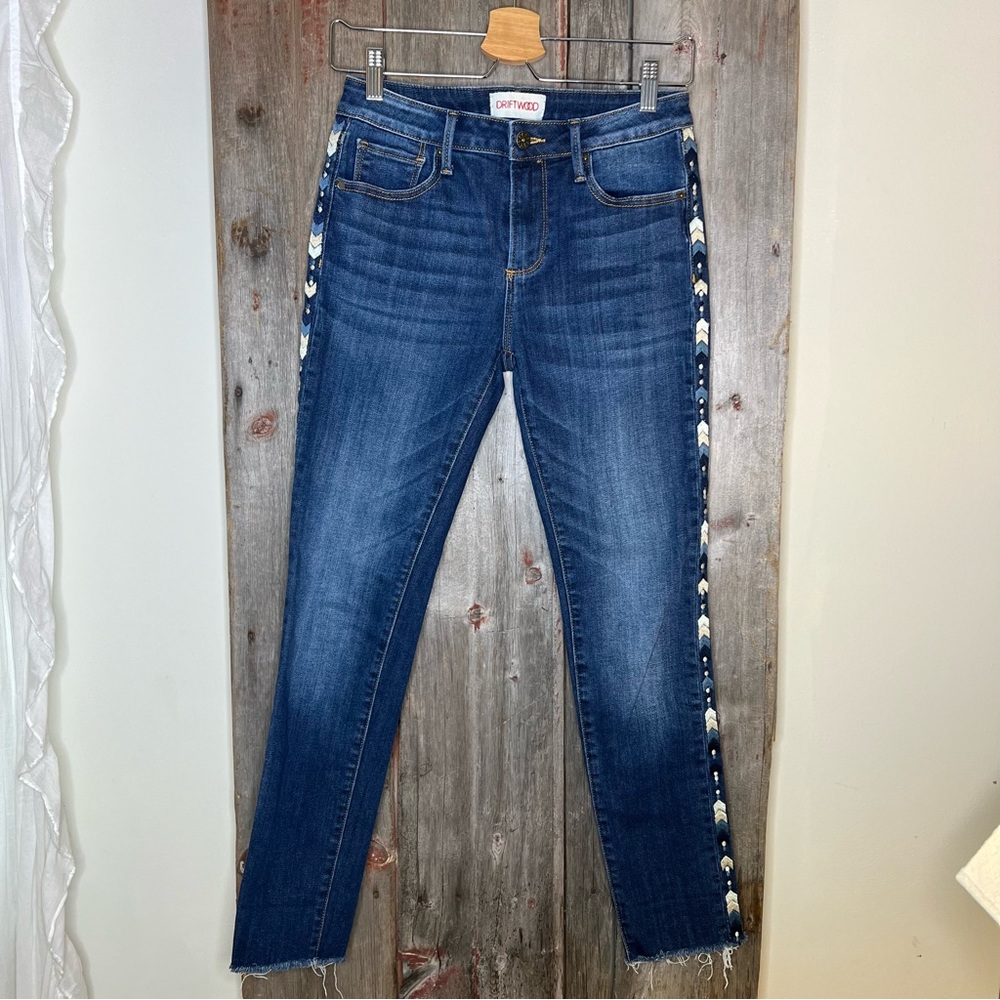 Driftwood Jackie Chevron Embroidered Skinny Jeans sz 26 - Picture 3 of 14
